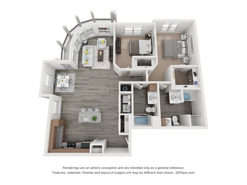 Floor plan for 2 beds, 2 baths, 1439 sqft